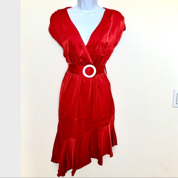 SHEIN⚡️Asymmetrical Satin Little Red Dress_S(Sz 6) - Picture 3 of 10